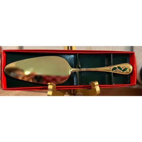 24K Gold Plated Pastry server and cheese slicer with Enamel inlay Retroneu - Picture 2 of 9